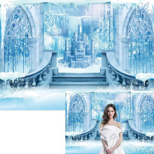 7x5FT Frozen Castle Bakgrunn Winter Wonderland Isslott Fotografi Bakgrunn Blå Is Frozen Snowflake Bakgrunn