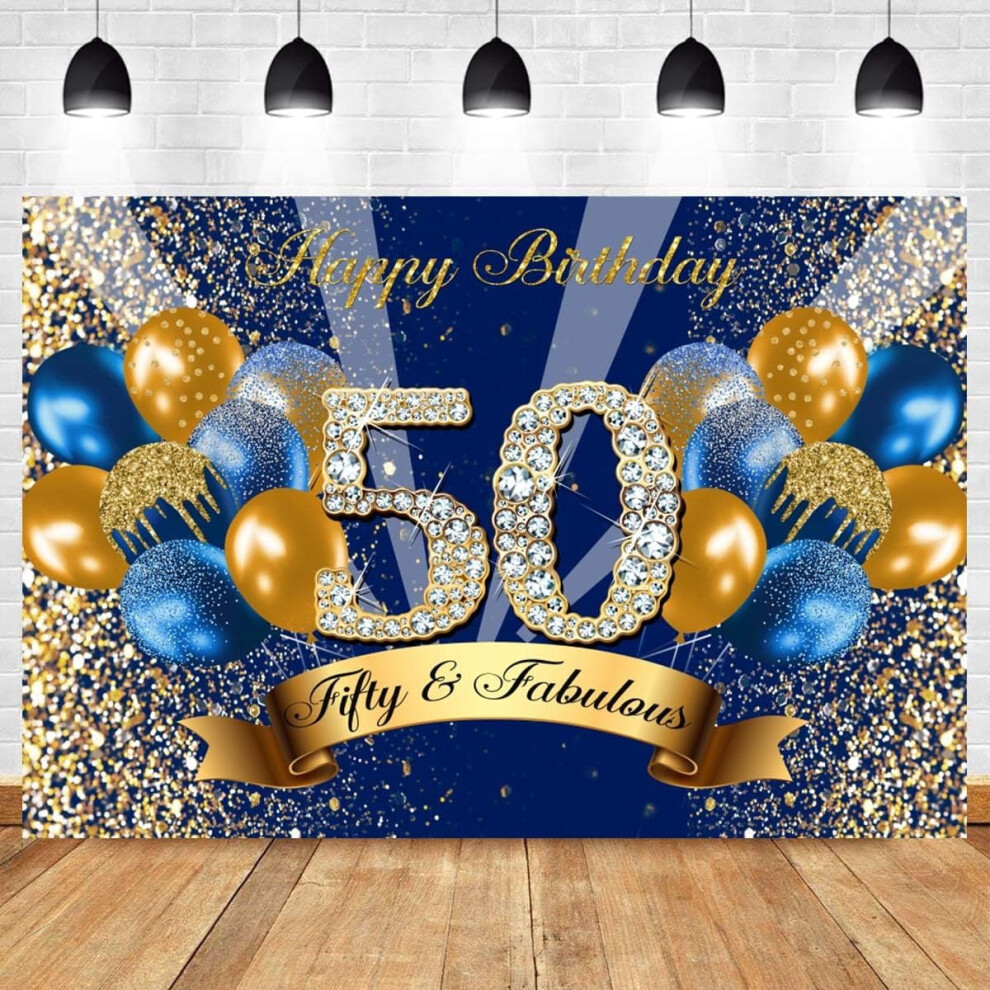 Birthday Backdrop Royal Glitter Sequins Blue/Gold 9336866941876