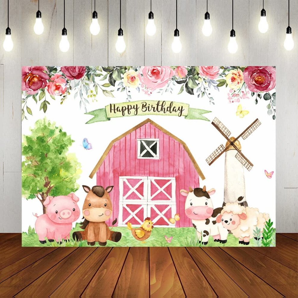 Floral Farm Birthday Backdrop For Girls Pink 9336866941517
