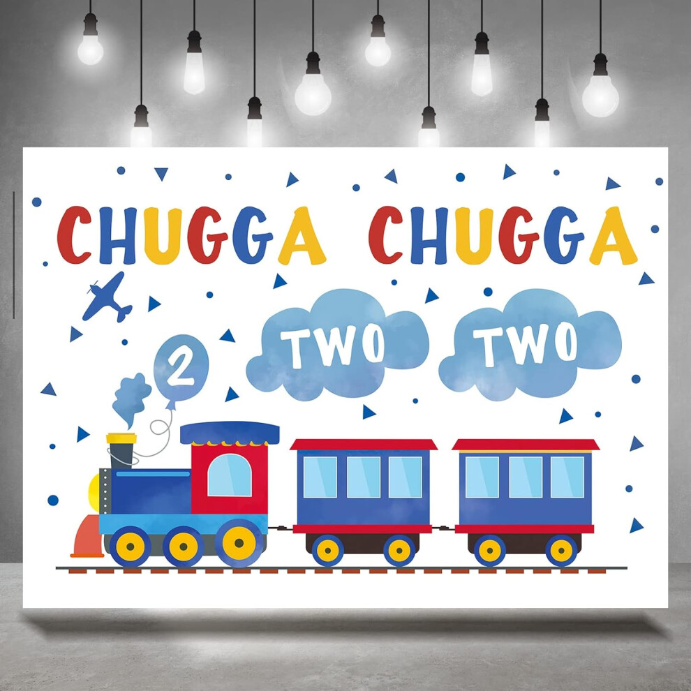 Birthday Backdrop Train 7X5 Ft Blue/Red 9336866941555