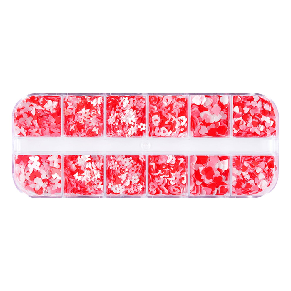 Nail Sequins Assorted Shapes 12-Grid Box