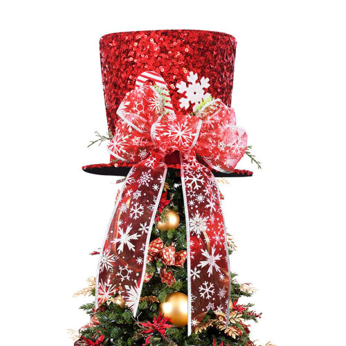 Christmas Tree Topper Hat Red Black Plaid Fabric 1pc
