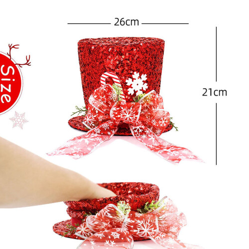 Christmas Tree Topper Hat Red Black Plaid Fabric 1pc 1