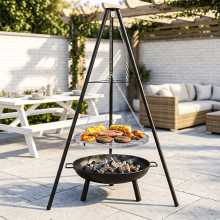 (Black) Tripod Outdoor Fire Pit BBQ Bowl Round Garden Patio Extra Large Barbecue Grill