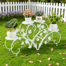 (White) 1 Pair of Tall Plant Pot Stands Garden Patio Metal Iron Flower Planter Rack Elegant Art Display Shelf for Planters