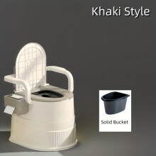 (Khaki) Portable Camping Toilet with Lid | Outdoor, Ergonomic Back Support, Tissue Holder | No Electricity, Ideal for Seniors,
