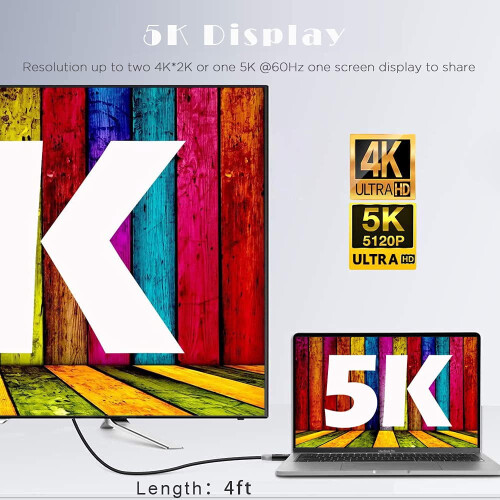 Καλώδιο Thunderbolt 3, καλώδιο δεδομένων USB C σε USB C 4 ποδιών, 40Gbps, φόρτιση 100W, καλώδιο 1
