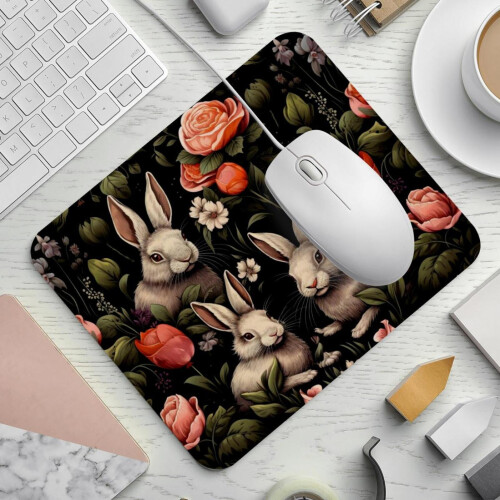Mouse Pad Rabbit Flower Pattern Anti-Slip Rubber Base 1