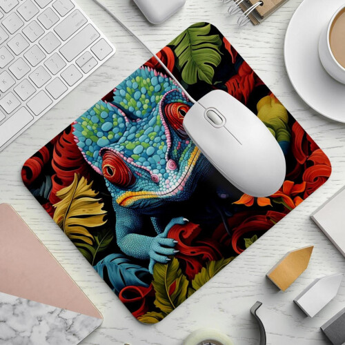 Square mouse pad with non-slip rubber base and chameleon 1