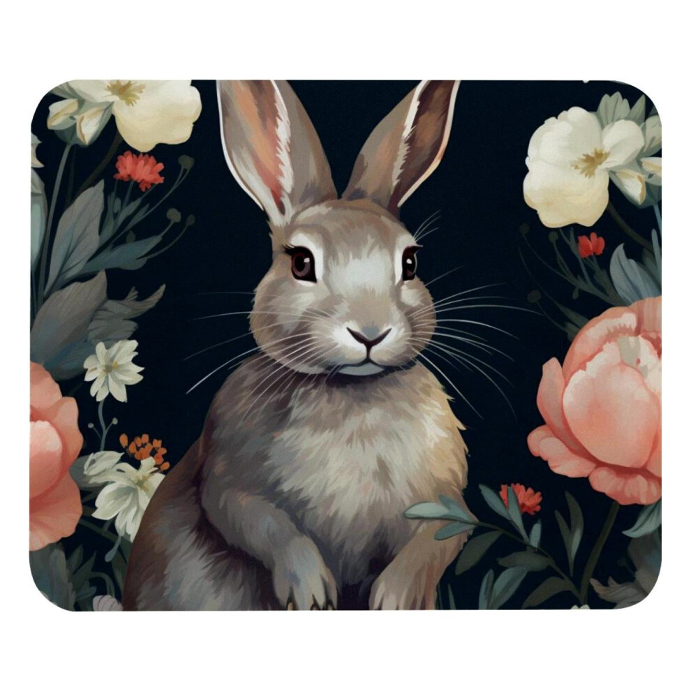 Square Mouse Pad With Rabbit Flower Design Non-Slip Rubber 917087736350