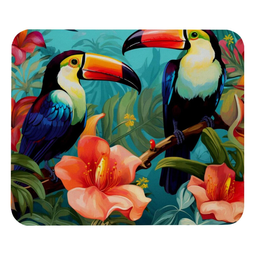 Square Mouse Pad With Toucan Plants Print, Non-Slip Rubber 917087736572