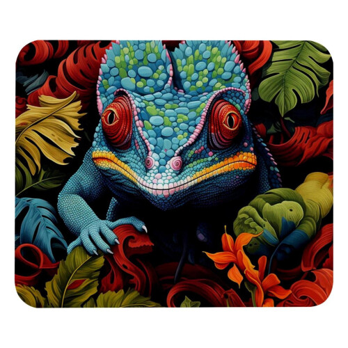 Square mouse pad with non-slip rubber base and chameleon