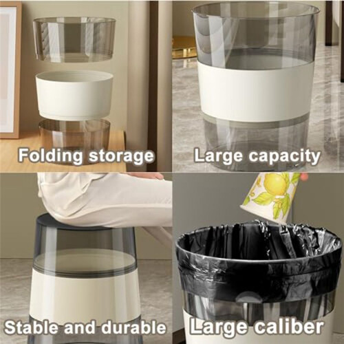 Plastic Small Trash Can Collapsible Portable Garbage Bin Foldable Round Wastebasket,for Bathroom Kitchen Offices 2