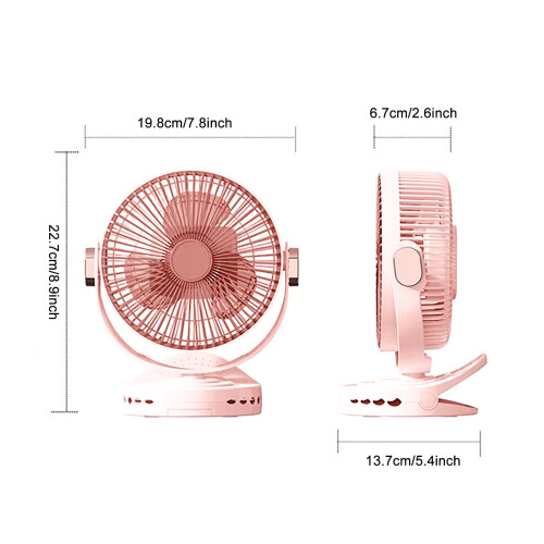Ventilador de mesa Penkiiy com clipe, 8 polegadas, 5 velocidades, recarregável via USB. 2