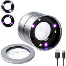 10X LED Jewelry Loupe Rechargeable, 30mm Scale Lens Magnifying Glass with LED and UV Light,for Gemstones,Coins &Diamond