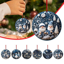 Blue Snowman Christmas Ornament Disc Pendant