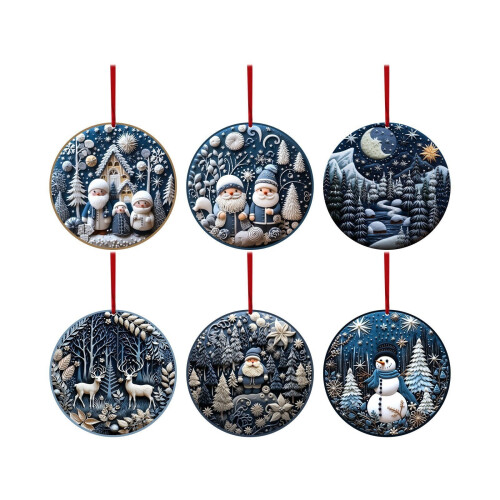 Blue Snowman Christmas Ornament Disc Pendant 1