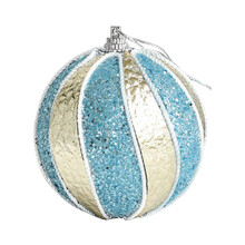 Christmas Tree Decorations Gold Striped Pompoms and 8cm