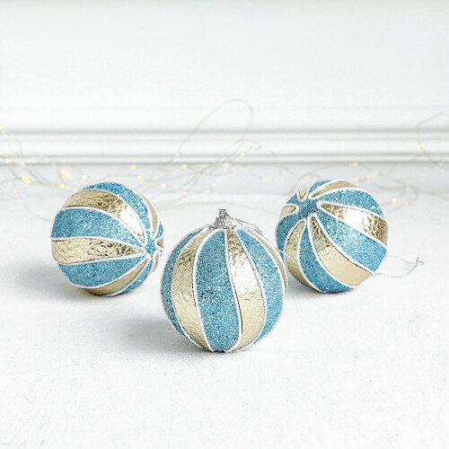 Christmas Tree Decorations Gold Striped Pompoms and 8cm 1