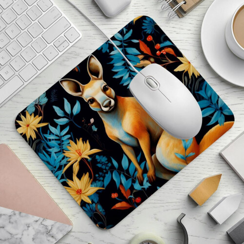Square mouse pad with kangaroo leaf design, non-slip rubber 1