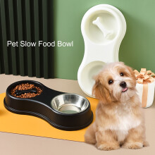 Hesroicy Pet Bowl Double Slow-Feed Dog Bowl 2.5L