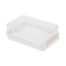 Beurrier VOSS avec couvercle pour le plan de travail. Permet de doser les cubes de beurre. Traces de coupe et de mesure pour une utilisation au