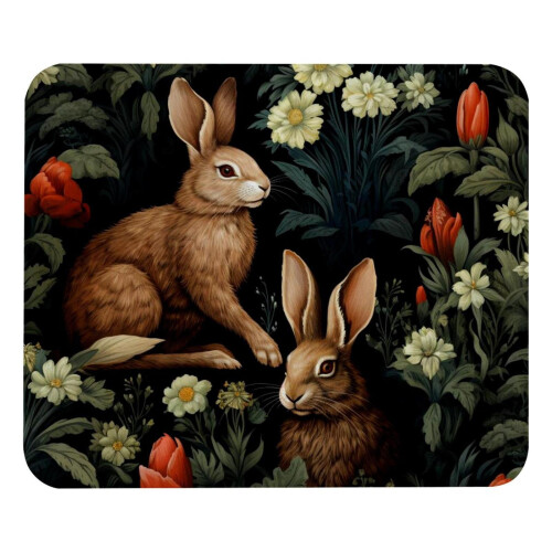 Brown Rabbit Flower Mouse Pad Smooth Surface 3mm Thick