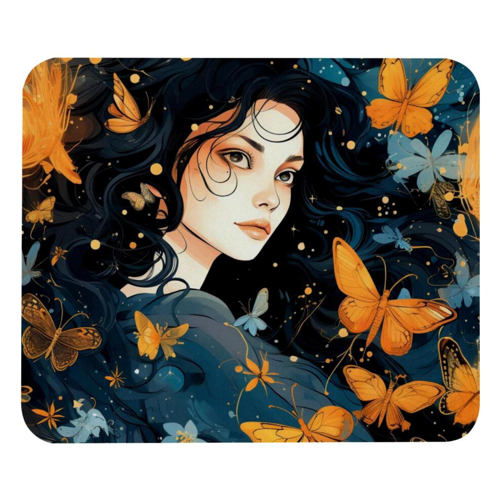 Fireflies Girl Butterfly Mouse Pad 8.3X9.8 In Golden 917087736749