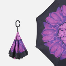 Windproof reverse umbrella with C-hook, double-layer folding