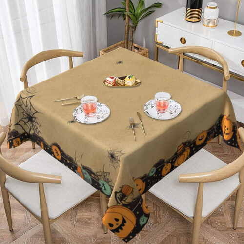 Halloween pumpkin tablecloth white square
