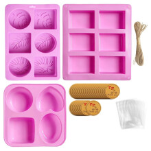 Molds for Soap Making, Including 50 Bags, 50 Labels, 66 Feet of Jute Thread, Round, Square, and Oval Flower Soap Molds.