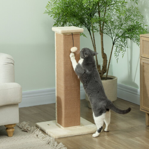 Arranhador bege para gatos com poste de sisal e bola. 2