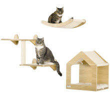 Conjunto de três peças de prateleiras de parede para gatos para uso externo, com toca.