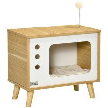 Mesa lateral em forma de casinha de gato estilo TV, em carvalho, com almofada, 50 cm