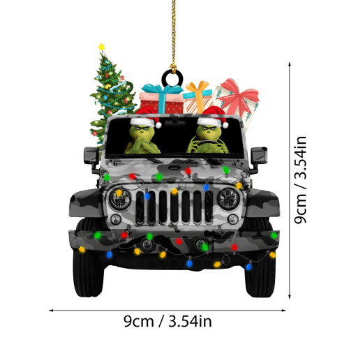 Adornos navideños acrílicos del Grinch con forma de coche, 2D, planos 2