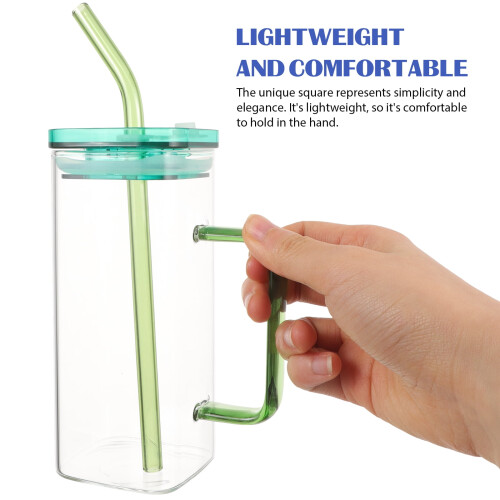 Glasbecher für Eiskaffee mit Deckel und Strohhalm, 473 ml 2