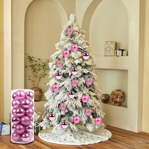 Pink Mini Christmas Ball Ornaments 1.57" Plastic 24pcs