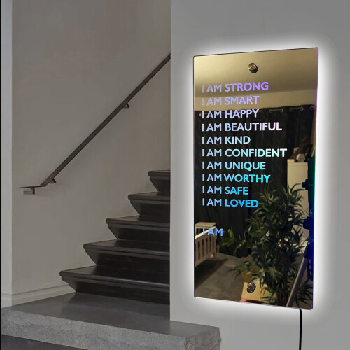 Acrylic Affirmation Wall Mirror with LED Light Silver 1