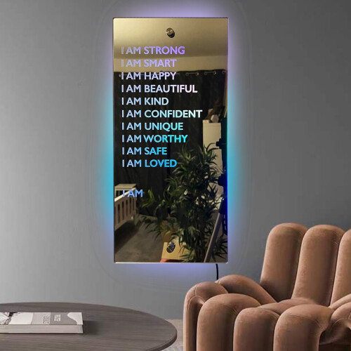 Acrylic Affirmation Wall Mirror with LED Light Silver 2