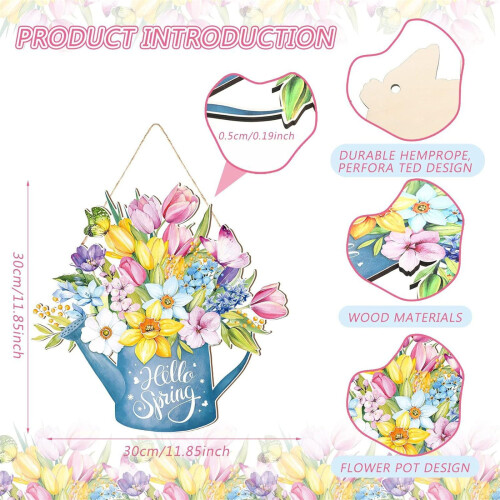 Placa de madeira para porta com placa de boas-vindas da primavera, 30x20 cm (12x8 polegadas) 2