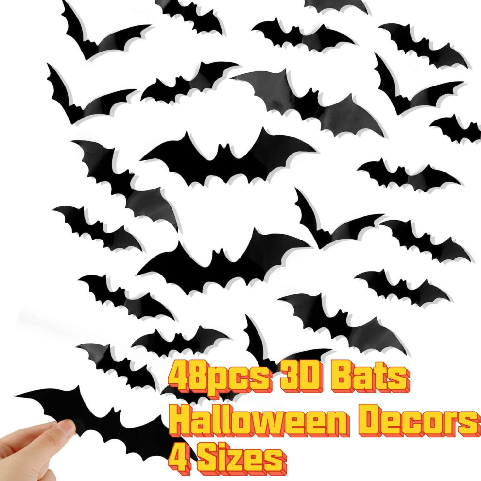 Hkuky Halloween 3D Bat Wall Stickers 48 Pcs 4 Sizes 917087755016