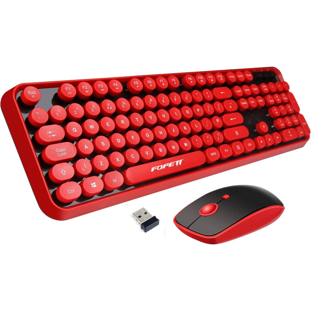 V2020 Keyboard And Mouse Combo Retro Round Keys 2.4 Ghz Red 917087759434
