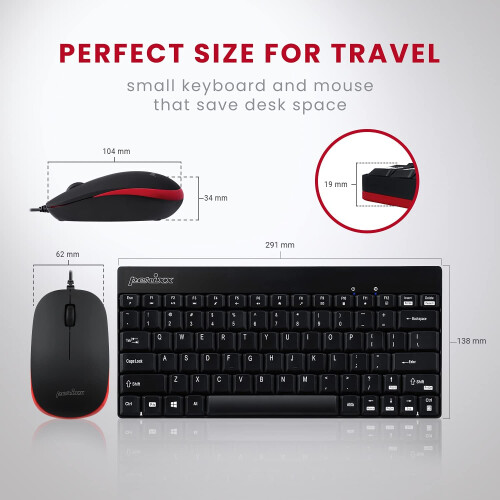 Periduo-212 Wired Mini Keyboard and Mouse Set USB Black US 1