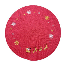 Sets de table ronds brodés de Noël, 38 cm, motif flocons de neige et rennes rouges - Décoration de table festive - Compatible avec les thèmes de