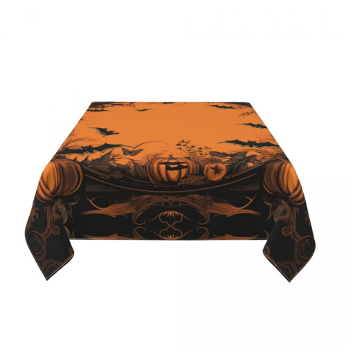 Halloween pumpkin tablecloth white square 2