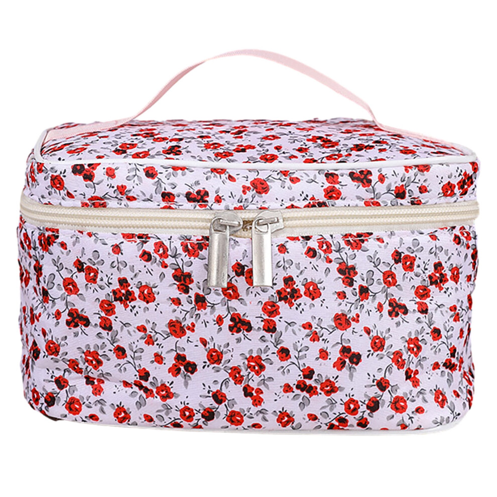Floral Cosmetic Bag Large Capacity Dual Zipper Foldable