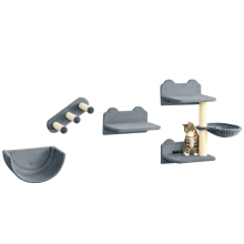 Conjunto de 4 prateleiras de parede para gatos com postes de sisal cinza.