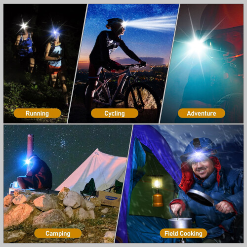 Lanterna de cabeça para camping, ajustável, com USB, ABS, para corrida noturna. 1