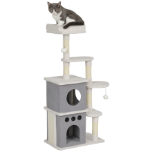 Arranhador para gatos cinza e creme com toca, 126 cm