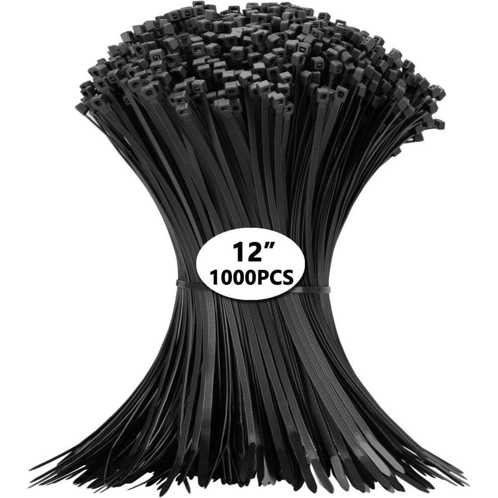 Nylon Pa66 Zip Ties 12 Inch 1000 Pcs Black 9336866998849